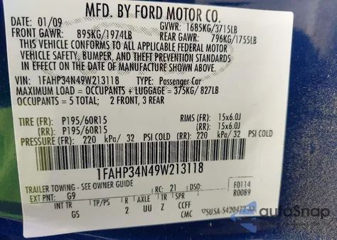 2009 Ford Focus S from USA, damaged, VIN 1FAHP34N49W213118